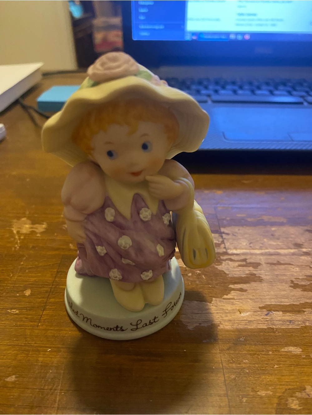 Avon Porcelain Girl Figurine in Purple Dress and Cream Hat